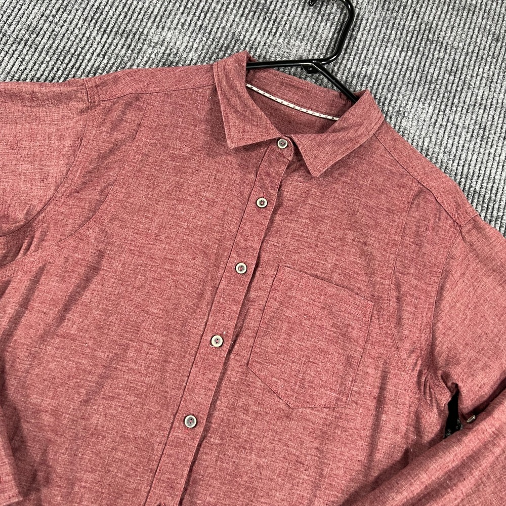 Prana Shirt Womens Medium Red Long Sleeve Button Up Casual Outdoor Comfort